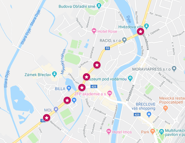 mapa míst SSZ s blikající zelenou