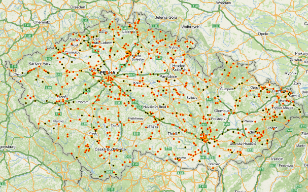 Přehledná mapa ČR s daty o nehodách