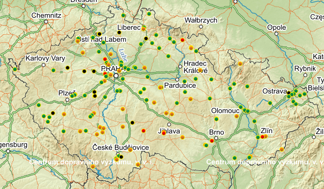 mapa ČR s nehodami