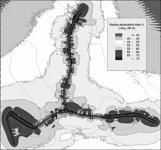 obrázek:obr 1 vypoctova hlukova mapa silnicni dopravy mesta kurimi d