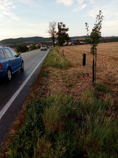 pri vyjezdu z benzinky - ve směru jízdy k obci vb vpravo